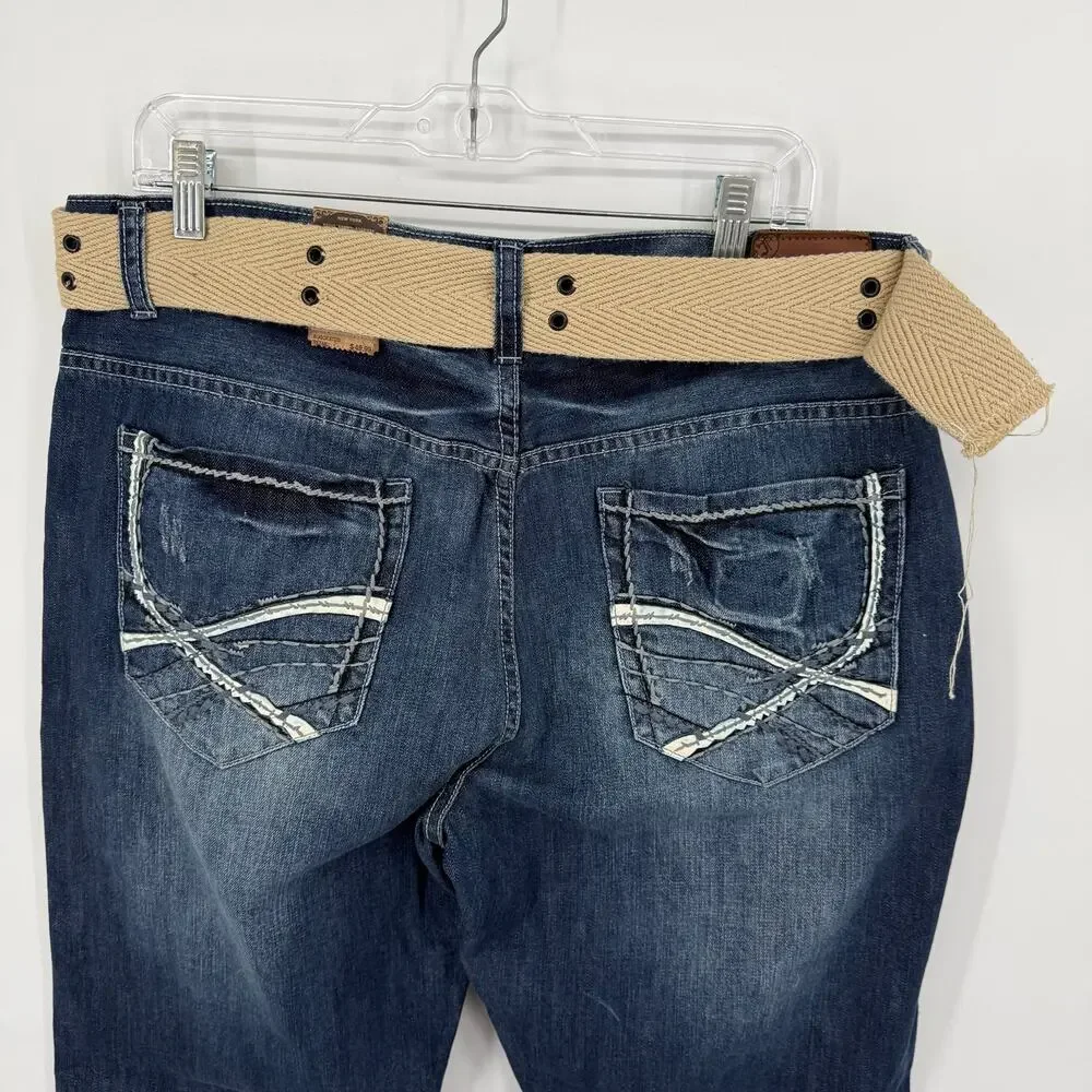 BRAND NEW NWT Men's Flypaper Medium Wash Blue Denim Bootcut Jeans W/ Belt 38x34